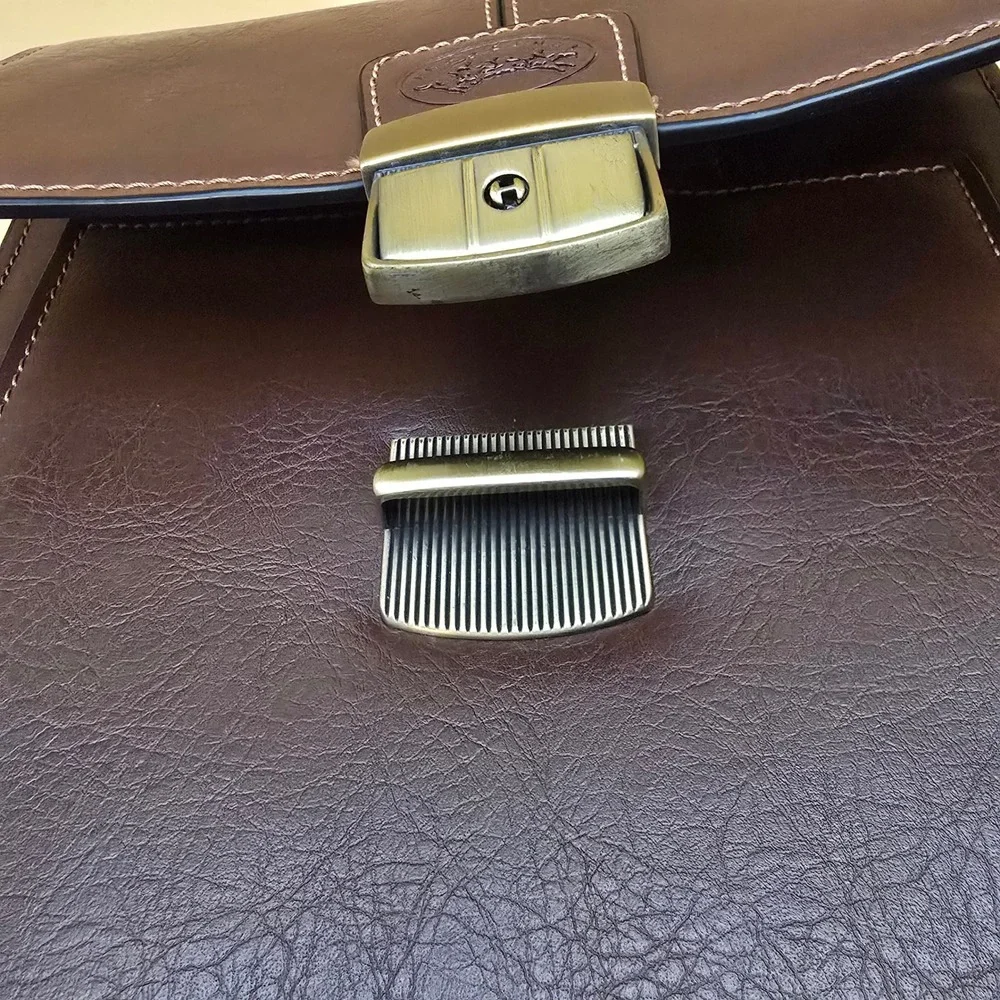 Francinel Brown Satchel Briefcase Messenger Bag Crossbody Brass Hardware
